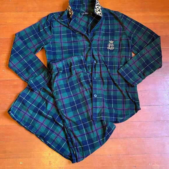 Ralph Lauren women’s fleece plaid pajama set. Size L. - Picture 1 of 6